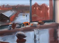 Lot 372 - Liam Spencer, "Untitled - View from Manchester studio, in Blue", oil.