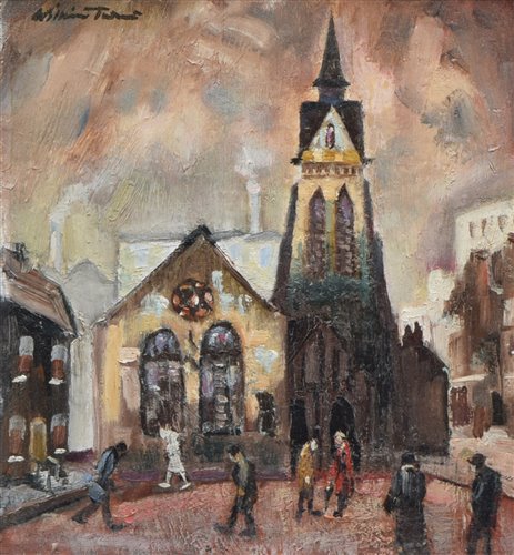 Lot 402 - William Turner, "Church at New Cross", oil.
