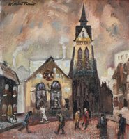 Lot 402 - William Turner, "Church at New Cross", oil.