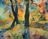 Lot 417 - J.L Isherwood, "Sunlight and Shadows, Kensington Gardens", oil.
