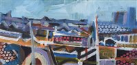 Lot 391 - Peter Stanaway, "Overlooking Oldham", oil.