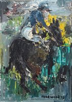 Lot 394 - J.L. Isherwood, "Horse and Jockey, Grand National", oil.
