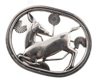 Lot 29 - Georg Jensen silver kneeling deer oval brooch