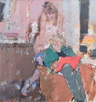 Lot 375 - Don McKinlay, "Sketching", oil.