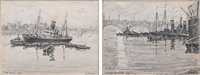 Lot 455 - Alner Winter Hall, "The Pool" and "London Bridge", pencil drawings (2).