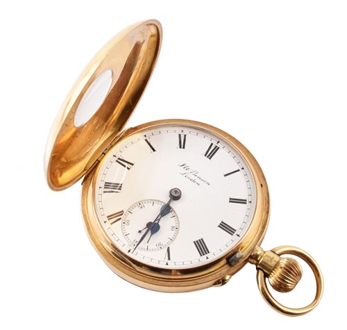 Lot 118 - An 18ct gold J.W. Benson half hunter pocket watch