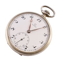 Lot 9 - Omega white metal open face military pocket watch