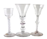 Lot 179 - Wine glass with ogee shaped bowl and two others (with chipped feet)