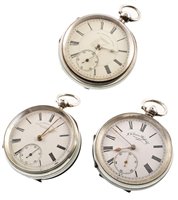 Lot 12 - Two Chester silver pocket watches and a Swiss silver pocket watch