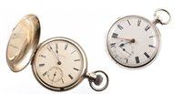 Lot 11 - Silver pocket watch and a white metal full hunter pocket watch