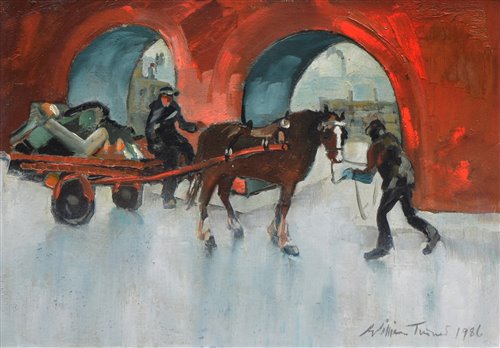 Lot 197 - William Turner, "Carter in Castle Street, Manchester", oil.