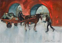 Lot 197 - William Turner, "Carter in Castle Street, Manchester", oil.