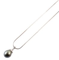 Lot 145 - Tahitian pearl and diamond set white gold pendant and chain