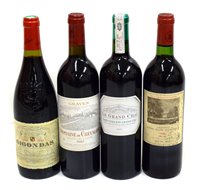 Lot 146 - Domaine de Chevalier Grand Cru Classe, Chateau Duhart Milon Rothschild, Gigondas and Le Grand Chai, Saint-Emilion Grand Cru.