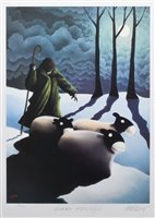 Lot 184 - After Mackenzie Thorpe, "Winter Moonlight", signed print.