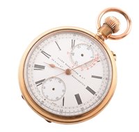 Lot 177 - Double-sided open face pocket watch and tachymeter gold plated pocket watch by Allen Boddington & Co, King Street, Manchester