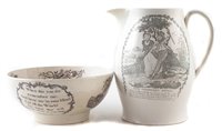 Lot 28 - Creamware jug and a bowl