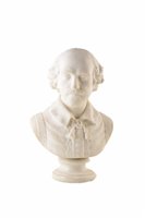 Lot 332 - A 19th century marble and alabaster bust of Shakespeare by A. Baily.