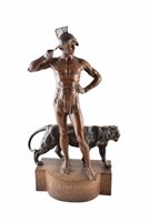 Lot 315 - A spelter figure of a Roman solider standing beside a panther by Jean Lavergne
