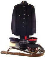 Lot 248 - British Army uniform with cap, also three other caps, Sam Browne, and guide books.