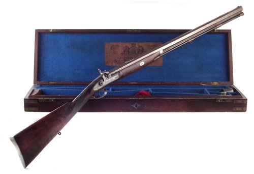 Lot 20 - Joseph Bourne percussion rifle with a period case and accessories