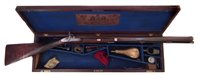 Lot 20 - Joseph Bourne percussion rifle with a period case and accessories