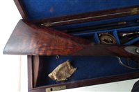 Lot 20 - Joseph Bourne percussion rifle with a period case and accessories