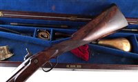 Lot 20 - Joseph Bourne percussion rifle with a period case and accessories