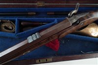 Lot 20 - Joseph Bourne percussion rifle with a period case and accessories