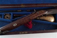 Lot 20 - Joseph Bourne percussion rifle with a period case and accessories
