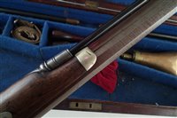 Lot 20 - Joseph Bourne percussion rifle with a period case and accessories