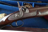 Lot 20 - Joseph Bourne percussion rifle with a period case and accessories