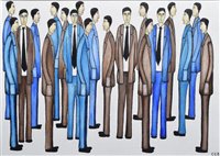 Lot 204 - Christopher E. Barrow, "Twenty Men in Suits", oil.