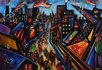 Lot 251 - David Wilde, "Nightshift to the Docks, c.1900", acrylic.