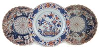 Lot 104 - Chinese Imari charger, together with two Japanese chargers (both with damages)