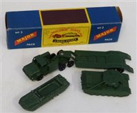 Lot 88 - Matchbox Major Pack M-3 tank transporter and Centurion Mark III tank complete with box and D.U.K.W. Amphirian vehicle.