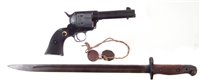 Lot 267 - SMLE Wilkinson Bayonet dated 1907, pair of dog tags and a replica Colt SAA Peacemaker