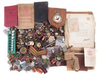 Lot 227 - Large collection of military buttons, badges, and other uniform items, together with a selection of WW2 medals.