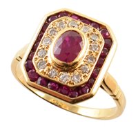 Lot 152 - Ruby and diamond 18ct gold cluster ring