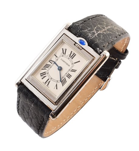Lot 166 - A stainless steel Cartier 'Tank Basculante'  manual wind wristwatch