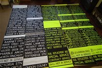 Lot 27 - Five London Transport Bus destination blinds in yellow and black and white.