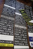 Lot 25 - Four London Transport Bus destination blinds in yellow and black and white.