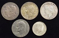 Lot 3 - Five USA coins to include three silver dollar coins (5).