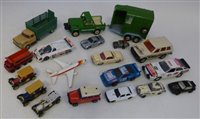 Lot 94 - Britains Land Rover and Beaufort double horse box trailer (lacking side ramp), Corgi Dodge Kew Fargo, Corgi Jaguar XJR9, Lesney Hoveringham tipper, Corgi toys V.W. 1500 Karmann Ghia, Matchbox Audi...