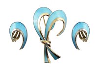 Lot 133 - Silver gilt and enamelled brooch and earring set by Hans Myhre