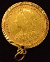Lot 75 - Queen Victoria, Half-Sovereign, 1898 with mount.