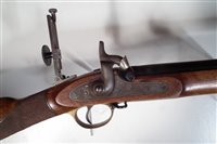 Lot 48 - Parker Hale (Birmingham) .451 muzzle loading percussion rifle with Rex Holbrook sights bullet mould, sizing die punch and nipple key