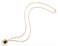 Lot 134 - Sapphire single stone drop 18ct yellow gold pendant and chain