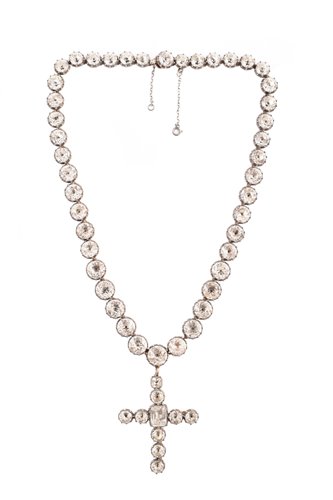 Lot 132 - Early 19th century continental silver and rock crystal riviere graduating necklace complete with rock crystal matching cross