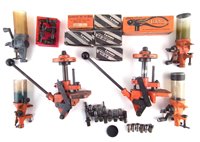 Lot 133 - Two Lyman presses with 45ACP and 44-40 dies, also a hand loading tool